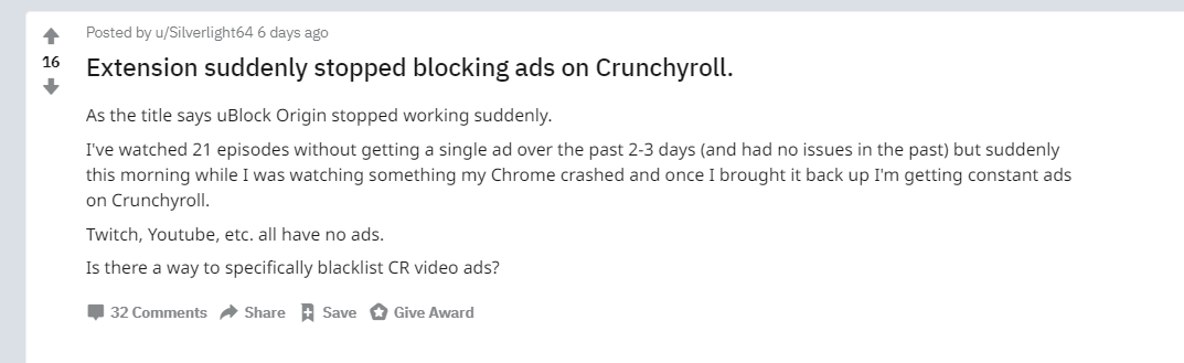 adblock not block crunchyroll adlock