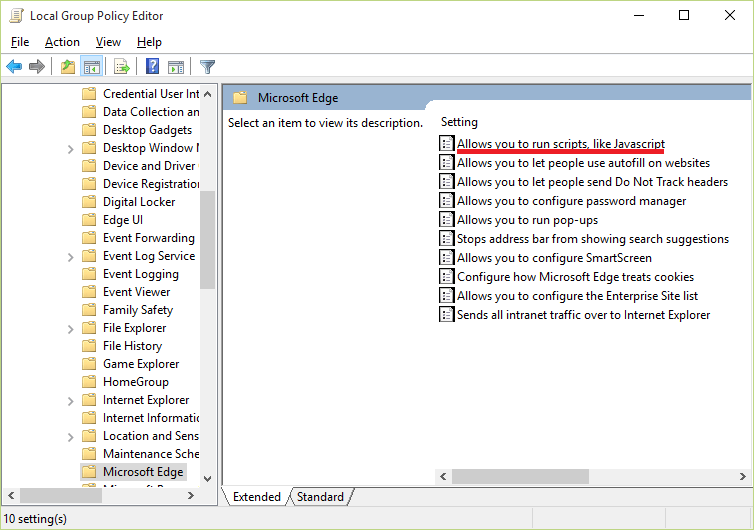 Local Group Policy Editor console