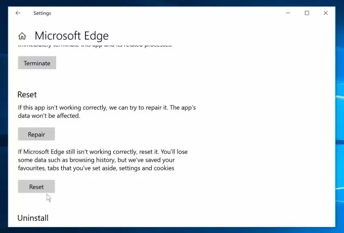 Reset your Microsoft Edge Browser