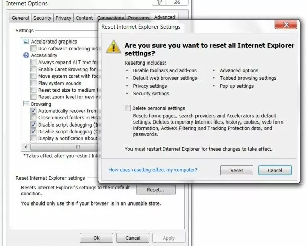 Reset your Internet Explorer Browser