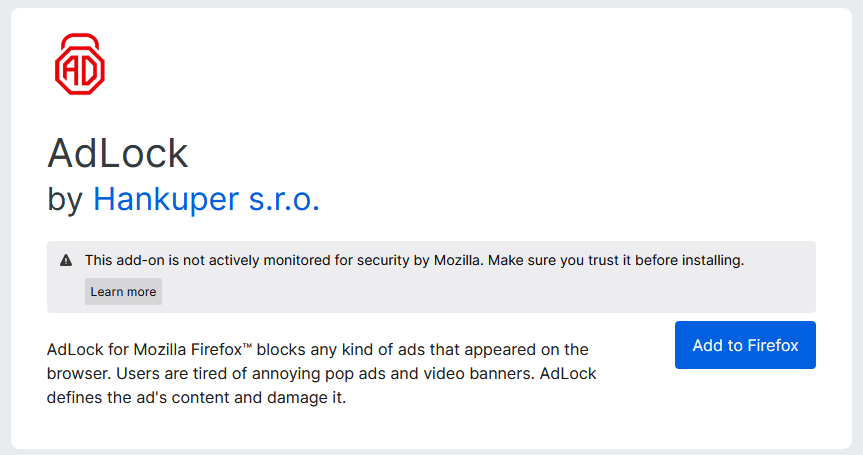 Add the AdLock app to Firefox