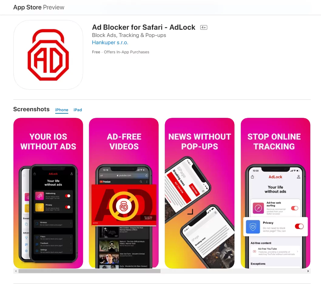 find AdLock in the App Store