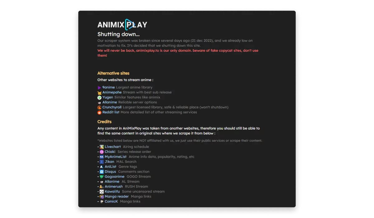 The site is gone forever? : r/AniMixPlay