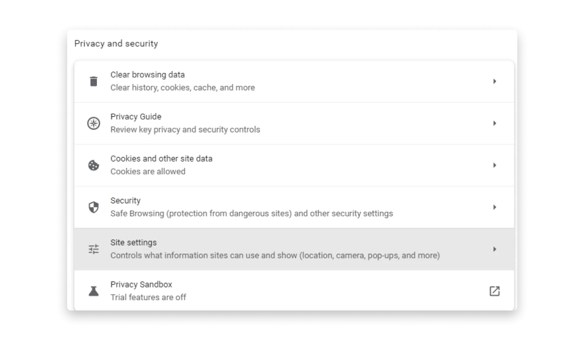 The picture provides instruction on how to Open Site Settings