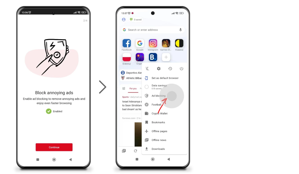 Opera Mini for Android  Ad blocker, File sharing, Data savings