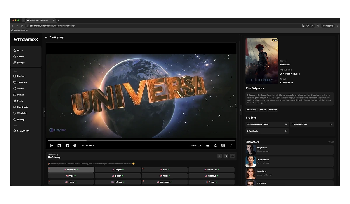 Streamex player loading cleanly with no ads — with AdLock enabled